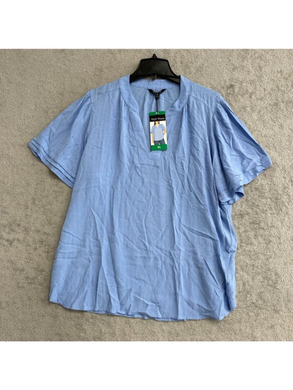 NWT Well Worn Women's XL Blue V-Neck Short Sleeve Tunic Blouse J2085